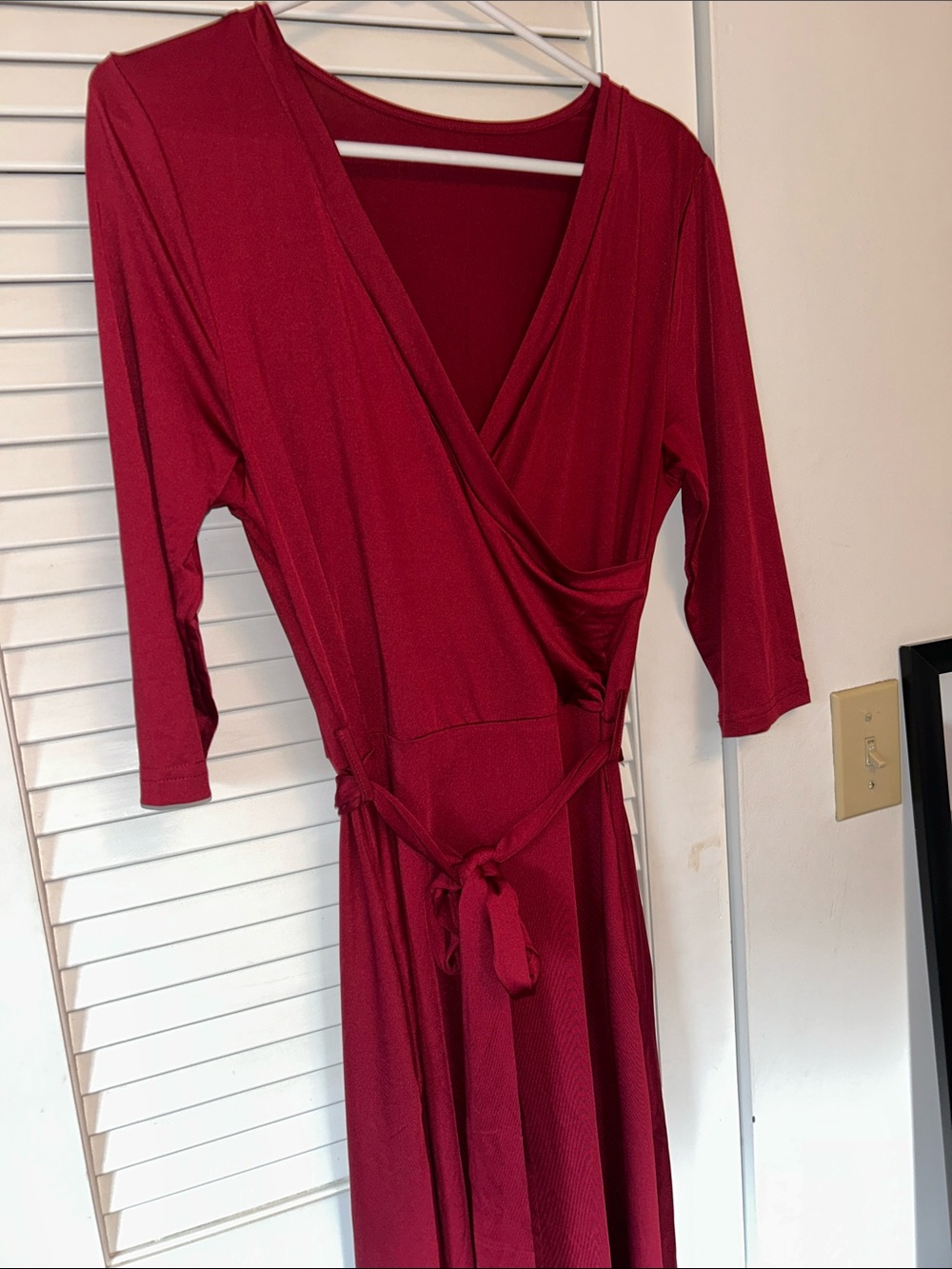 Women’s Wrap Dress Floor Length Dress in Maroon. With pockets!